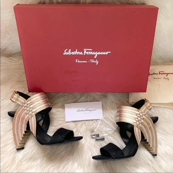 New! SALVATORE FERRAGAMO Lenny Mirror Sandals - Picture 2 of 16